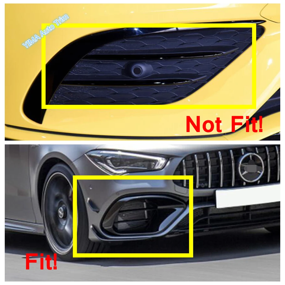 Black Style Car Front Bumper Fog Lamp Decor Panel Cover Trim Plastic Accessories Fit For Mercedes Benz CLA45 AMG C118 2020 2021