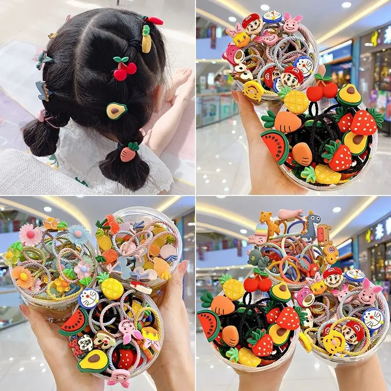 

30PCS Cartoon Fruit Pattern Elastic Hair Bands Set Soft No Damage for Girls Kids Baby Hair Ties Accessories Party Favor Gift