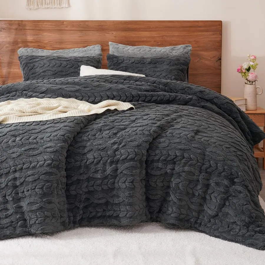 

Пушистый комплект постельного белья из шерпа-флиса King Size, 3 предмета, теплый, мягкий, плюшевый, для зимы, 3D-фланелевый комплект с ворсом, 1 шт.