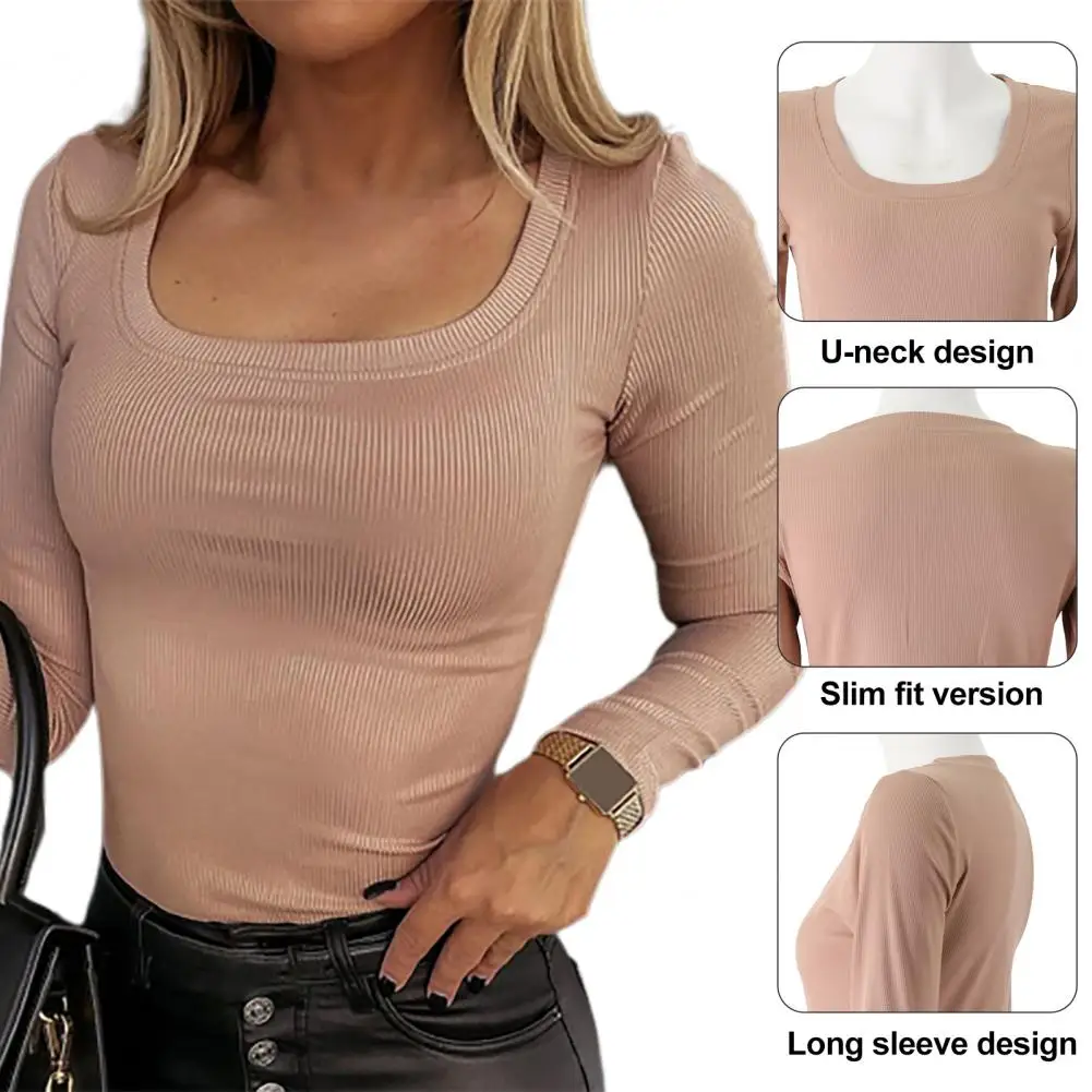 Featuring solid colors, U-neck, long sleeves and other designs, this women's top is stylish and elegant.