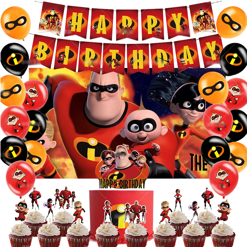 Мультфильм Суперсемейка, украшения для дня рождения, воздушный шар, топпер для торта, баннер для детского душа, фон, подарок для ребенка Мультфильм Суперсемейка, украшения для дня рождения, воздушный шар, топпер для торта, баннер для детского душа, фон, подарок для ребенка