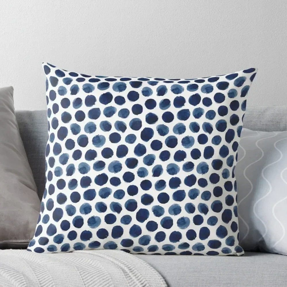 Large Indigo/Blue Watercolor Polka Dot Pattern Throw Pillow Sitting Cushion Custom Cushion Photo pillow