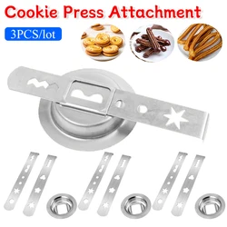 3pcs Cookie Press Attachment Stainless Steel with Connection Ring Cookie Maker Biscuit Attachment for Size 5 Meat Grinder