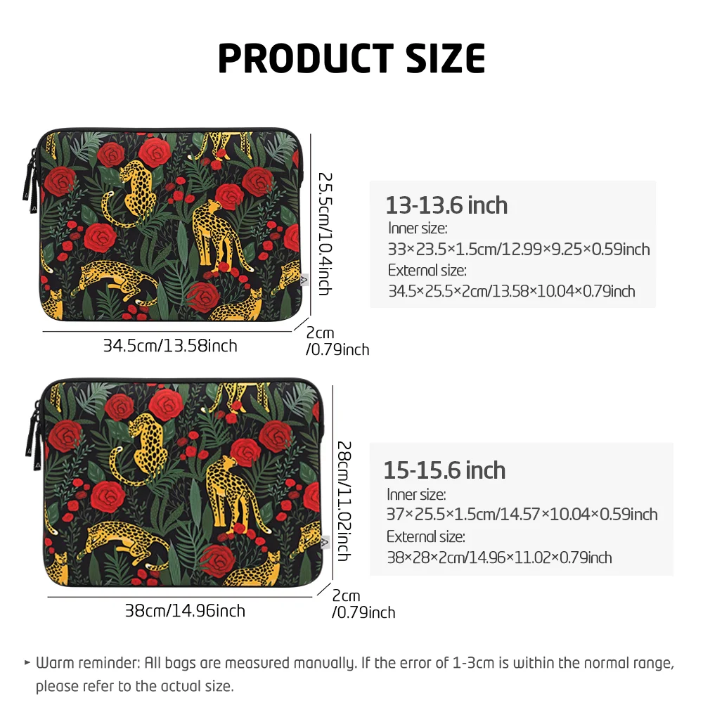 Leopard Laptop Sleeve 13 15.6 Inch Memory Foam Shockproof Computer Case Soft Plush Lining Bag For MacBook Air/Neo Notebook Cover