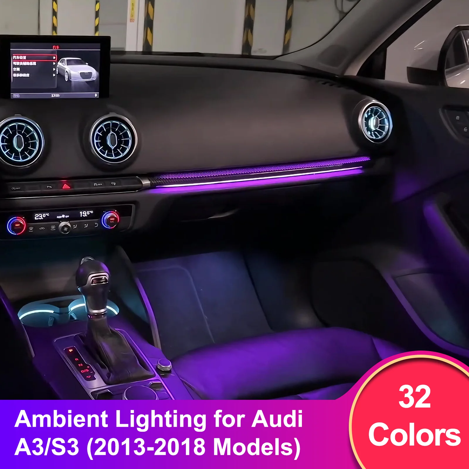 For Audi A3 / RS3 2013–2025, 1:1 OEM Molded Vehicle-Specific Ambient Light, OEM Screen Control Supported