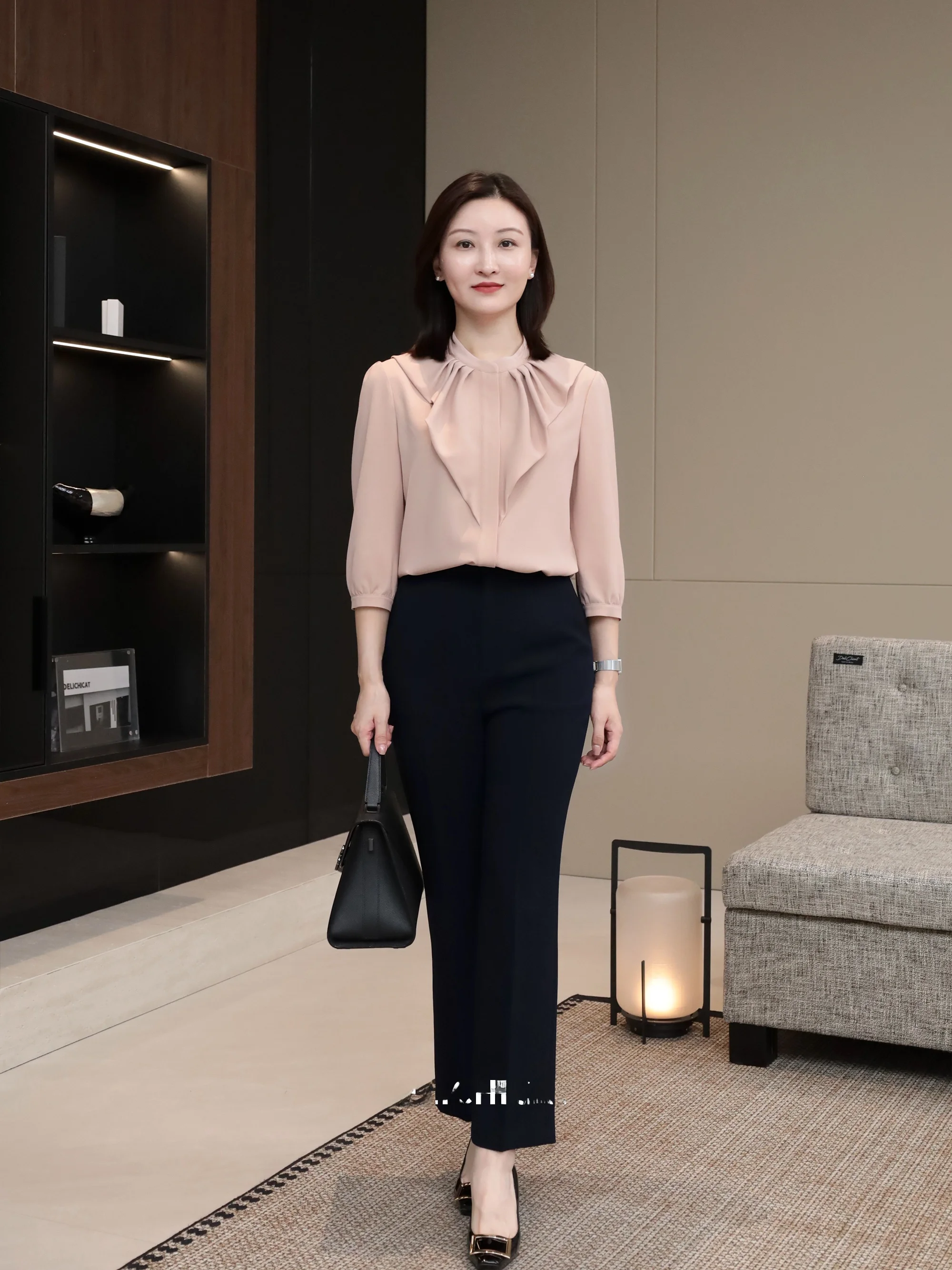 

Классические брюки-чи из ацетата для похудения, с высокой талией, прямые, для элегантных женщин, для офиса, осень 2025