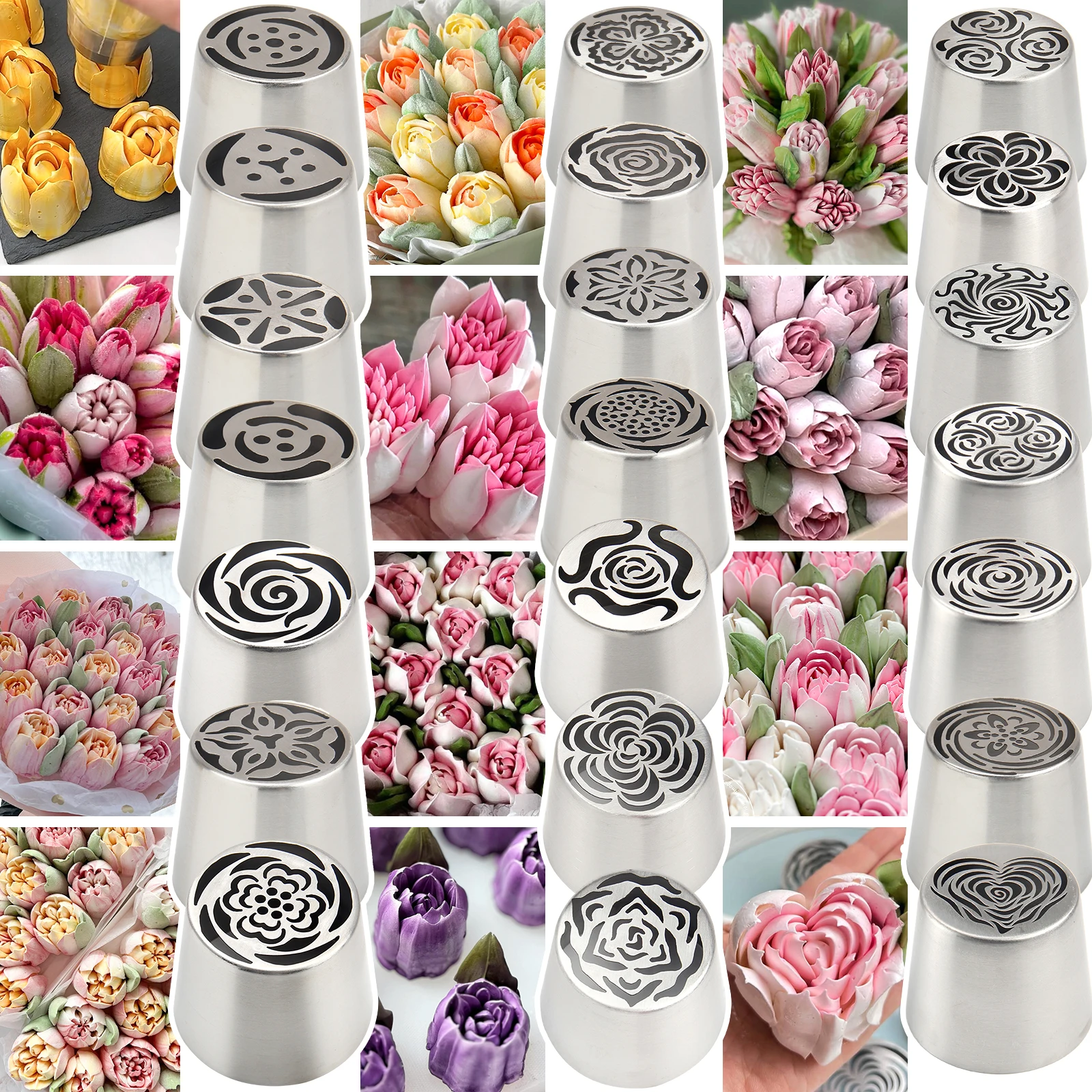 2025 New Extra Large Russian Flower Nozzle Multiple Styles Available Cream Marshmallow Bouquet Rose Tulip Cake Decoration tool