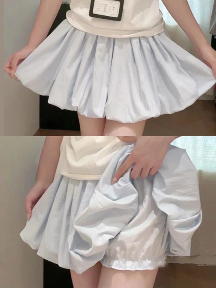 

Синяя пышная юбка, брюки, женские летние тонкие повседневные брюки с высокой талией, маленький размер f, милая школьная пышная юбка