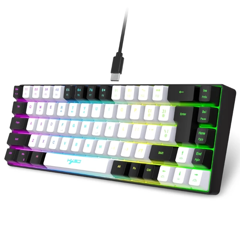 V200 Mechanical Gaming Keyboard 68 Keys 20RGB Backlit Membrane Keypad USB TypeC Cord for Gamers and Office Workers