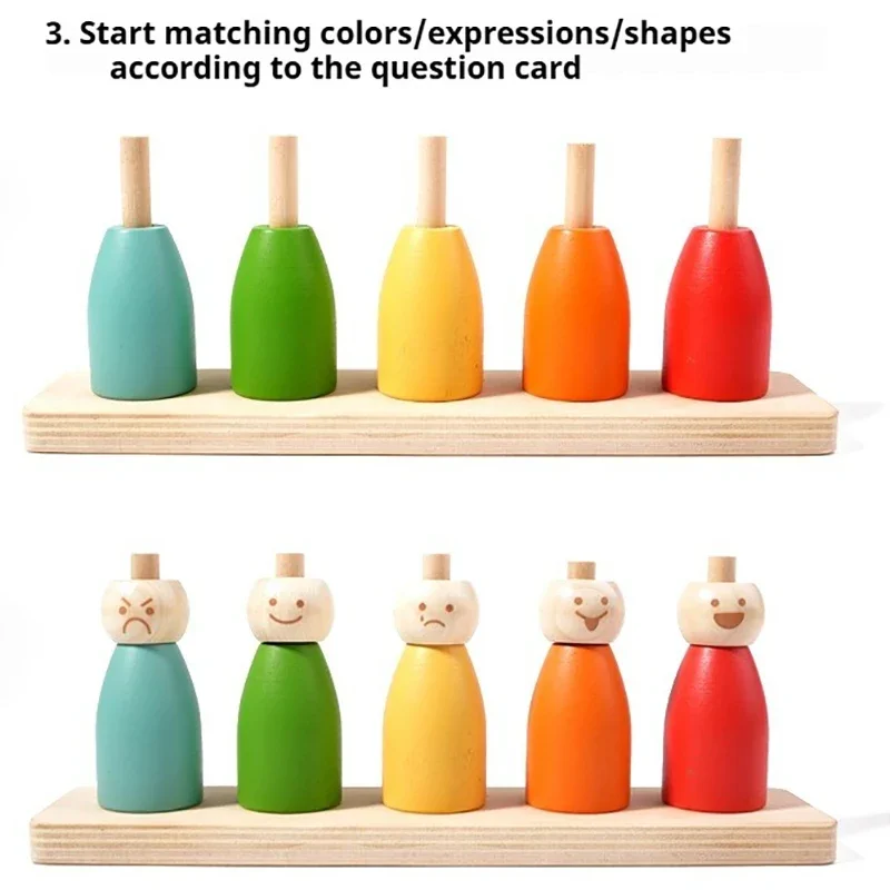 การเรียงลําดับสีของเล่น Montessoris ไม้ของเล่นการเรียนรู้ Fine Motor Skills หุ่นหมวก Face Match Creative ซ้อนของเล่นสําหรับเด็ก