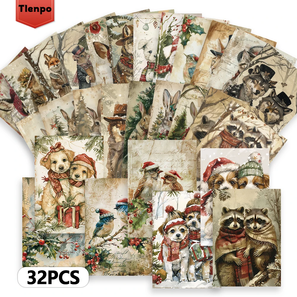 32-teiliges Weihnachts-Tier-Postkarten-Set, Hunde-/Katzen-Designs, perfektes Weihnachtsgeschenk für Studenten, hochwertiger Karton, Sammelkarte