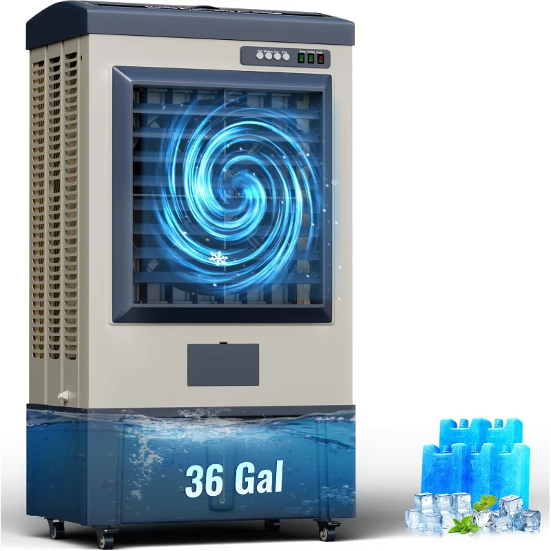 

Поворотный охладитель 8979CFM, испарительный воздухоохладитель 58 дюймов с непрерывным автоматическим заполнением, 3 скорости, 120 ° Осцилляция, портативный охлаждающий вентилятор