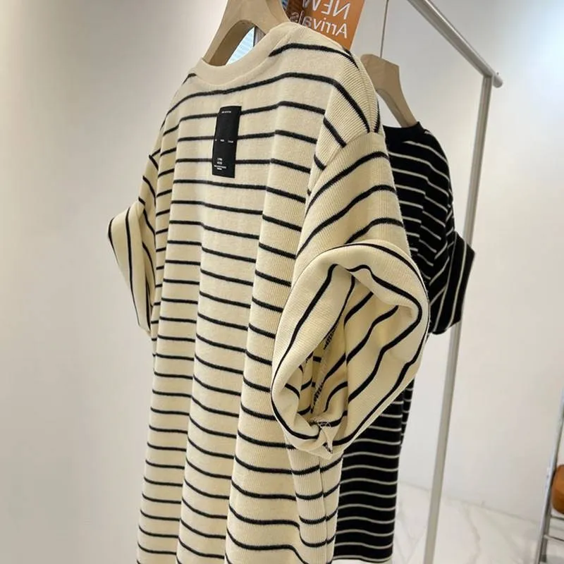 Retro Chic Harbor Sle Striped ort Sve T-irt Women's Casual Batwing Cotton 00% Stripe Pattern Faion Ladies Tee