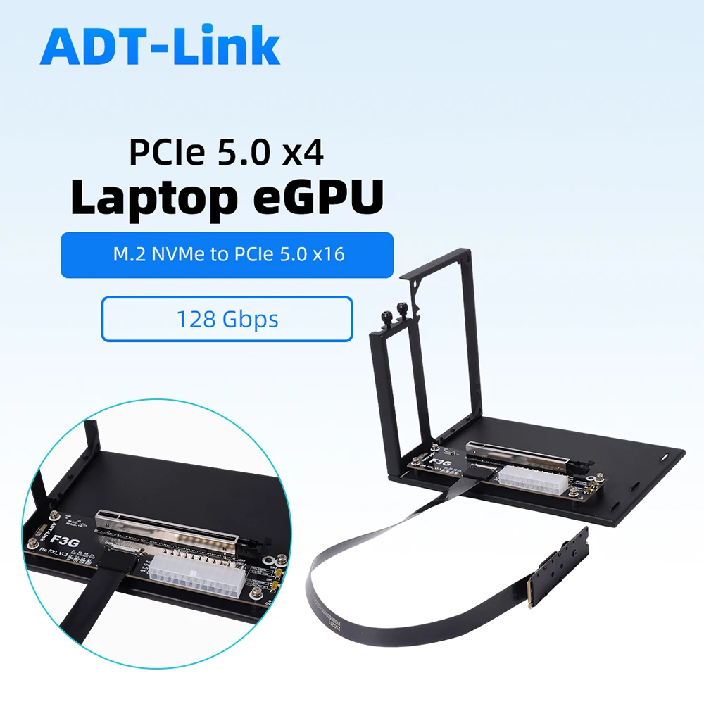 

eGPU M.2 NVMe To PCIE 5.0 X16 GPU Dock Docking Station External Graphics Card NUC ITX STX F3G Laptop Gen5 Full Speed FFC Adapter