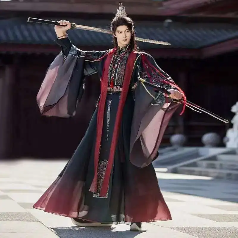 

Classic Fairy Hanfu Dress Men's Traditional Embroidery Cross Collar Costume Vintage Mall Carnival Stage Dance Photos Outfits COS