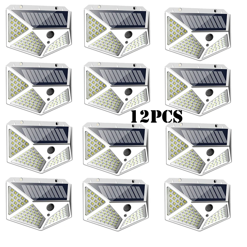 1-12 stuks zonne-verlichting buiten 100 LED wandlamp bewegingssensor verlichting waterdichte zonne-straatverlichting voor tuin veranda tuin garage - afbeelding 1