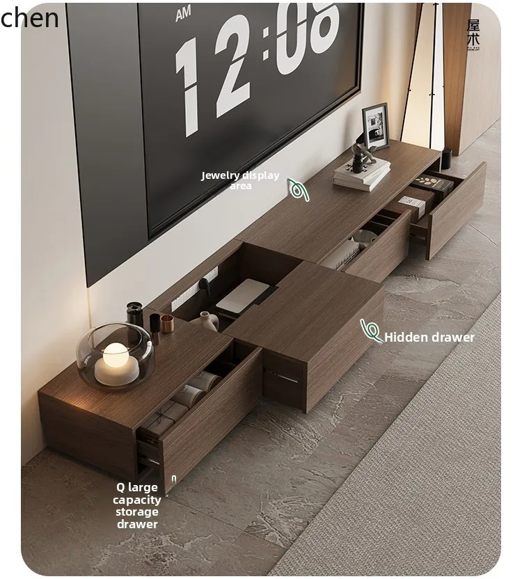 ZML Solid Wood TV Cabinet Minimalist Living Room Hidden Socket Floor Cabinet Walnut Wood Floor-standing TV Cabinet