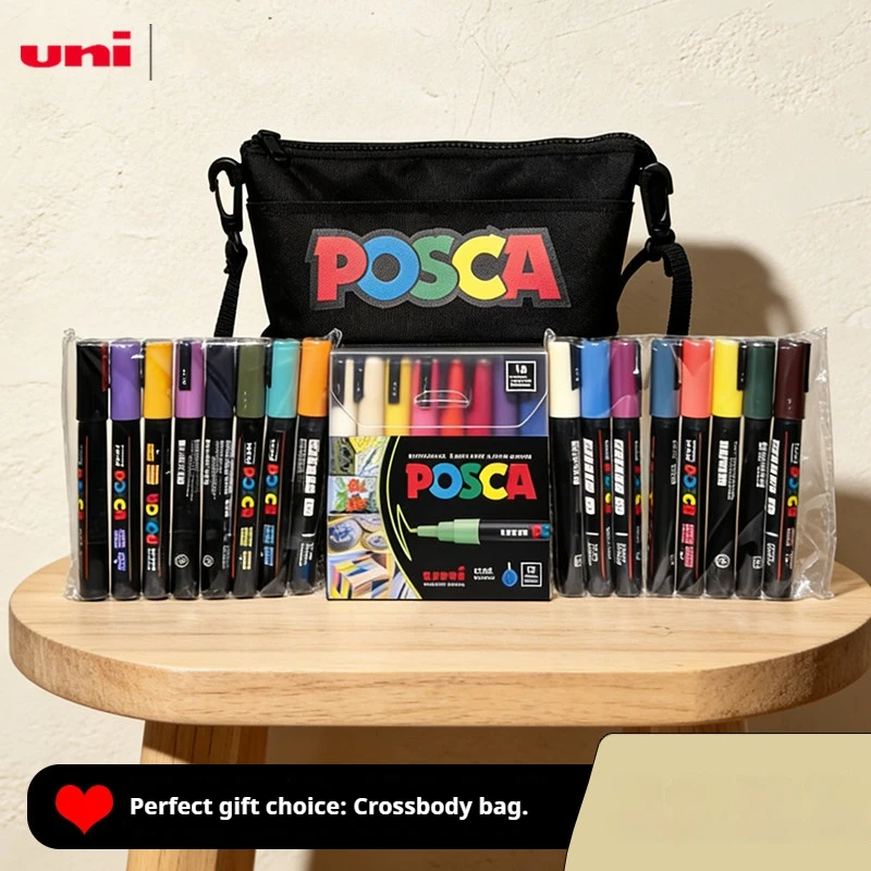 

Набор акриловых маркеров UNI Posca в дорожной сумке для переноски, модели PC-1M/3M/5M, для перманентной росписи и декораций, профессиональные принадлежности для художников, маркеры для рисования.