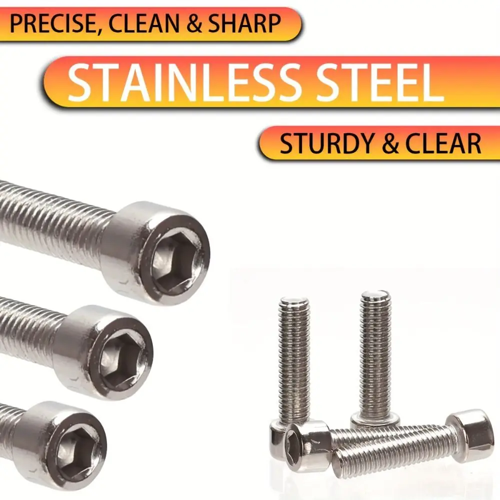 240pcs Stainless Steel Stainless Steel Bolt Set Corrosion Resistant Flat Washers Nut And Bolt Set Hex Wrench Included Head