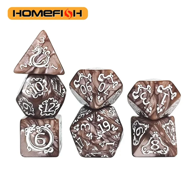 7pcs DND Dice 7Pcs/set Dragon Pattern Polyhedral Dices Role Playing D&D TRPG Board Game Dice As Gift Entertainment Accessories
