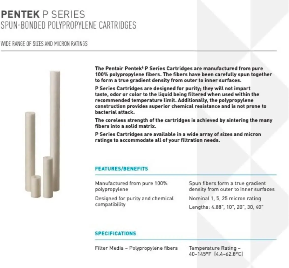 Water Filter, 10-Inch, Under Sink Spun-Bonded Polypropylene Replacement Cartridge, 10" x 2.5", 25 Mi