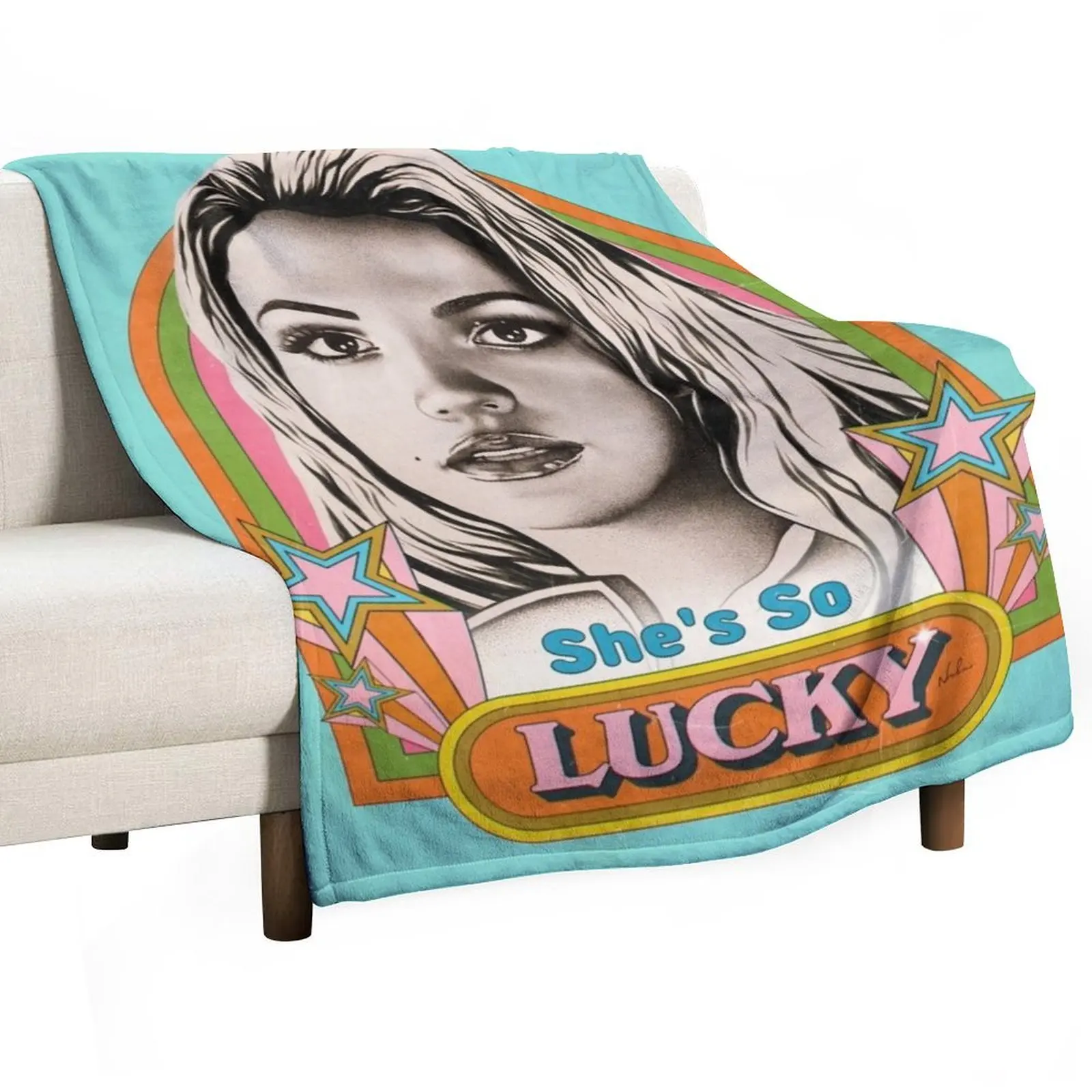 

She's So Lucky Throw Blanket Hairy Vintage Soft Comforter Blankets