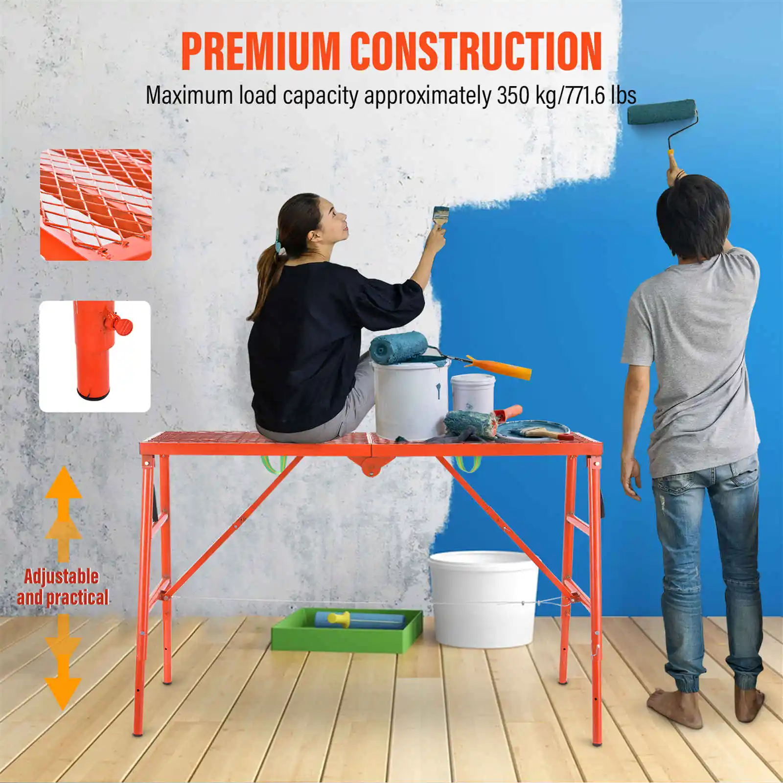 Draagbare steigers, werkbankstapladder met een capaciteit van 770 lb, in hoogte verstelbaar 27,6 tot 45,7 inch steiluitrusting (rood)
