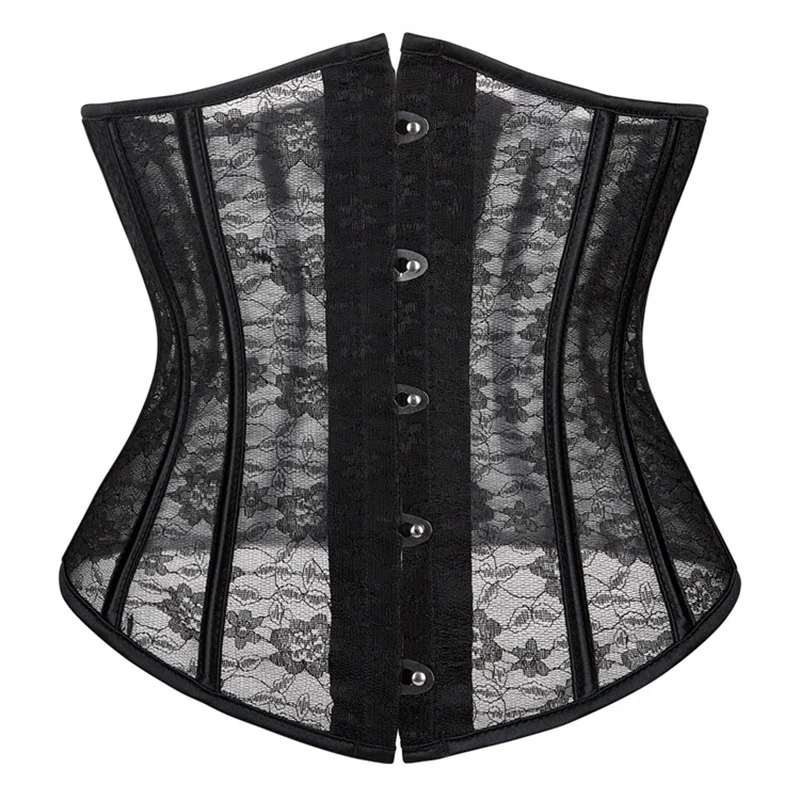 

Underbust Corset Women Mesh Breathable Short Waist Corset Boned Under Waist Cinchers Corset Belft Female Black White