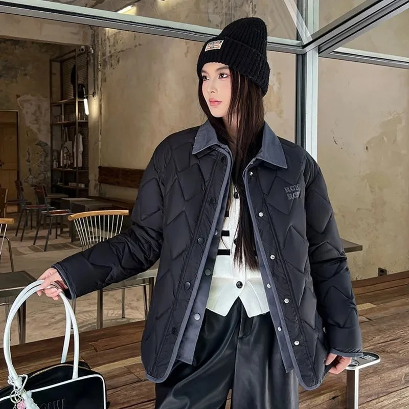 Women's Short Down Cotton Jacket Pink Parkas Round Neck Warm Coat Feminine Unique Autumn Winter Iight Fashion Outerwear