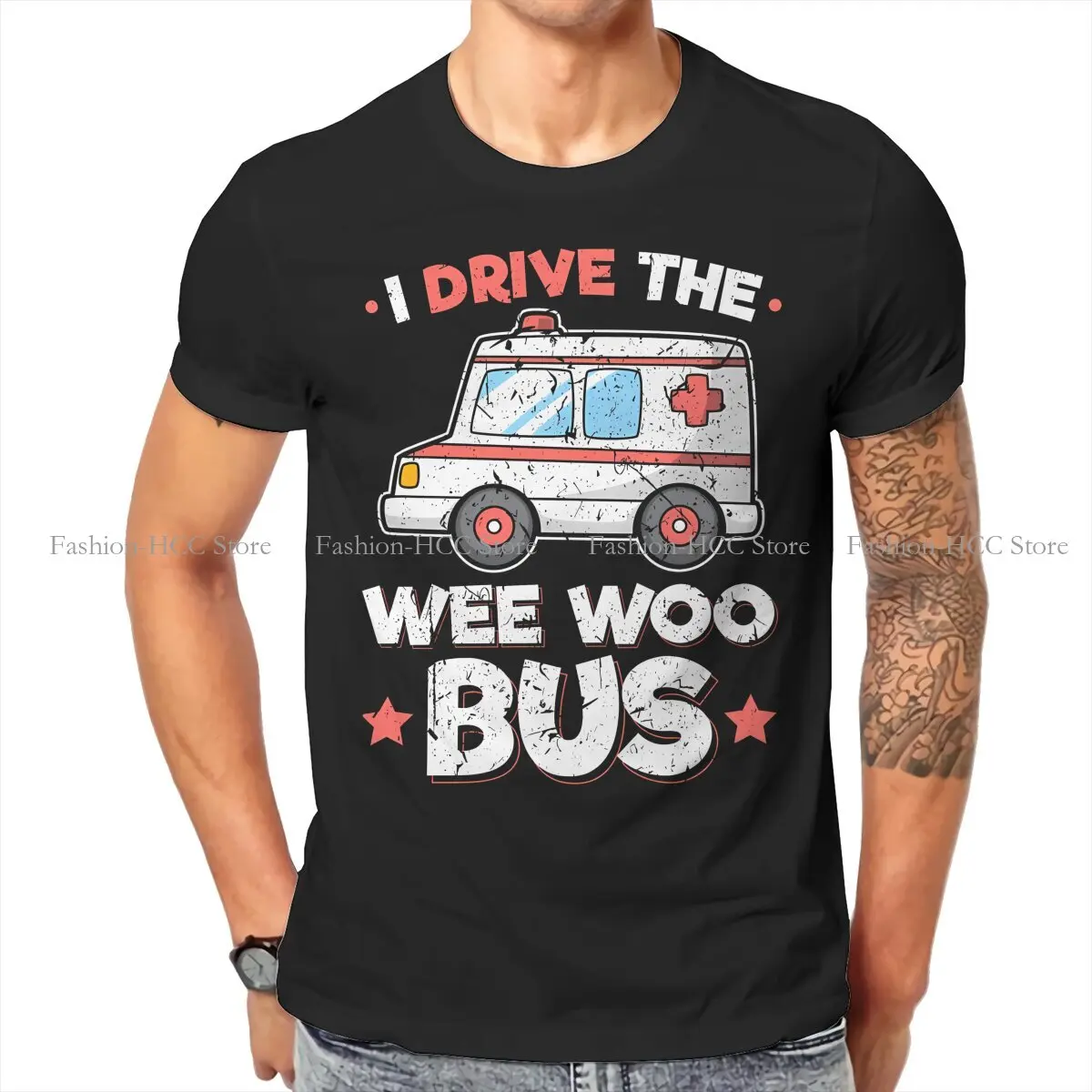 Driver Paramedic I Drive The Wee Woo Bus EMT Round Collar TShirt Ambulance Ambulances Fabric Basic T Shirt Men Tops Fashion