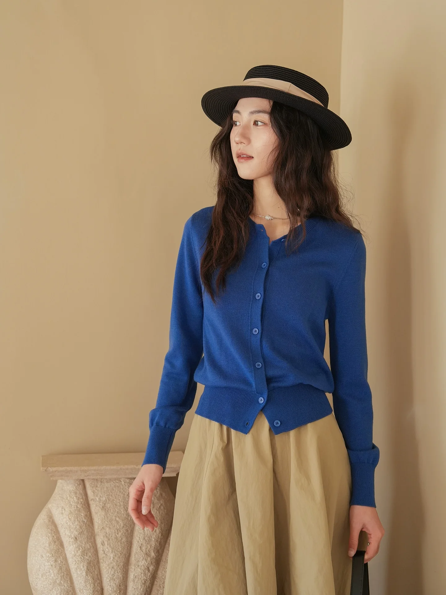 

Ele Slim Fit Long Sve Knitted Open Cardigan round Ne Single Button ort oulder Women's Top Soft Polyester Blend