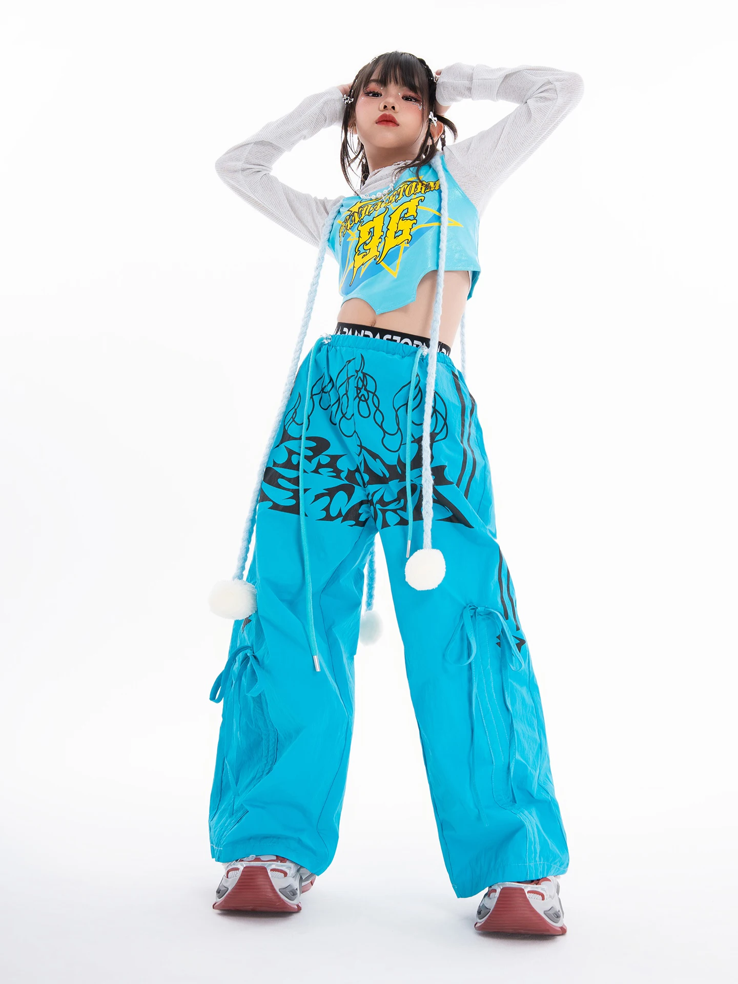 2025 neue Mädchen Jazz Dance Kleidung Rosa Blau Weste Hosen Kinder Team Hip Hop Leistung Outfits Mode Laufsteg Straße Tragen BL17519