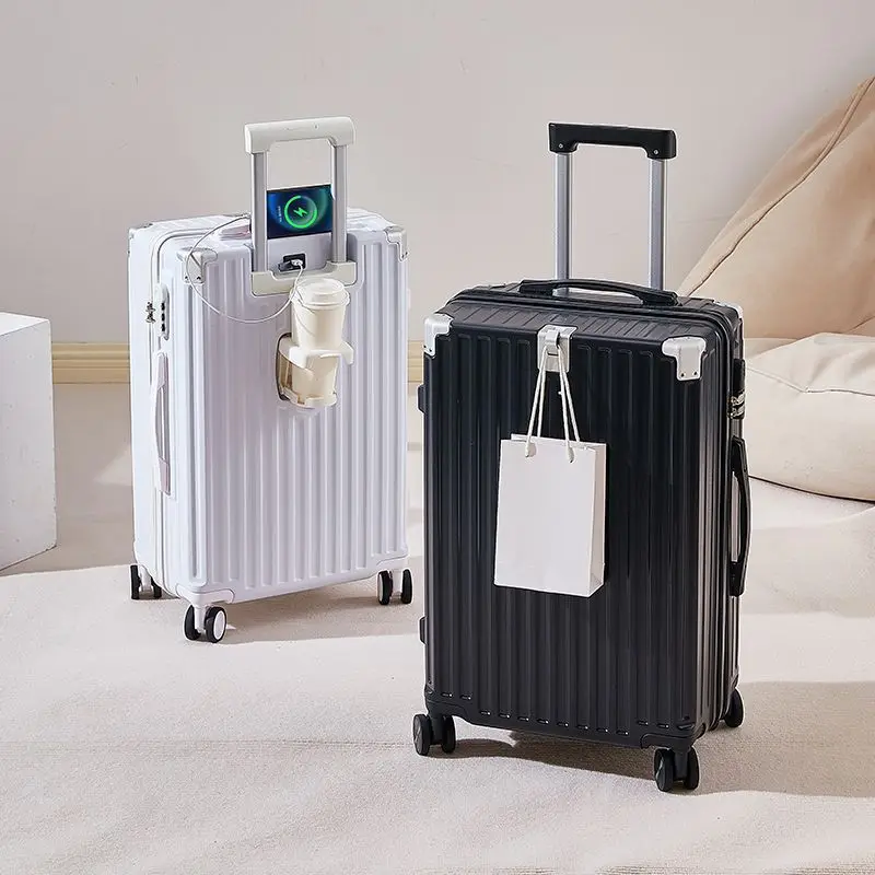 Multifunction Travel Password Suitcase Large Capacity Luggage with USB Cup Holder Trolley Case Female Boarding Male Travel Bags