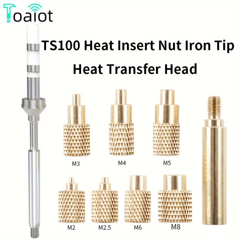 Heat Insert Nut Iron Tip TS100 Soldering Iron Tip Insert Internal Thread Head M2-M8 Brass Hot Melt Insert Nut Insertion Kit