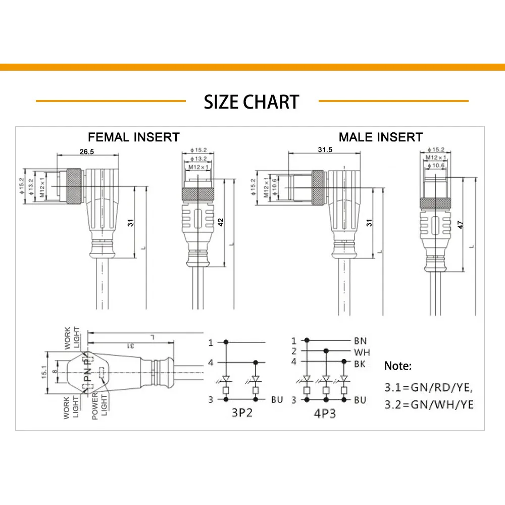 Cloweit M12 3 4 5 8 Pins PVC LED IP67 Sensor Cable Connector Type A Socket Plug 2m Waterproof  Male&Female Straight Angle