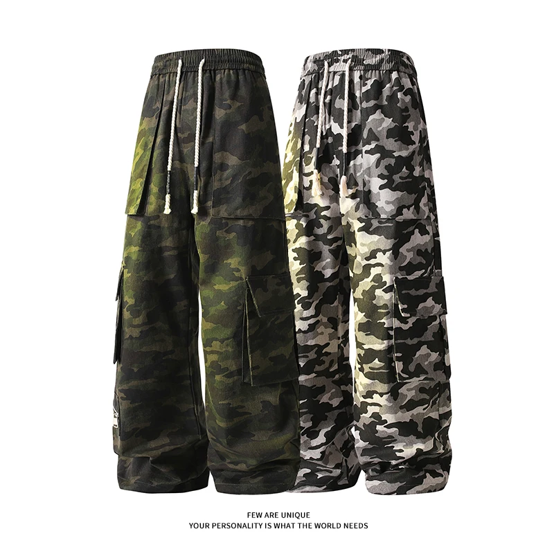 Camouflage Cargo Trousers Men's Hip Hop Loose Fit Trousers Side Three-dimensional Large Pockets Fashion Casual Pants