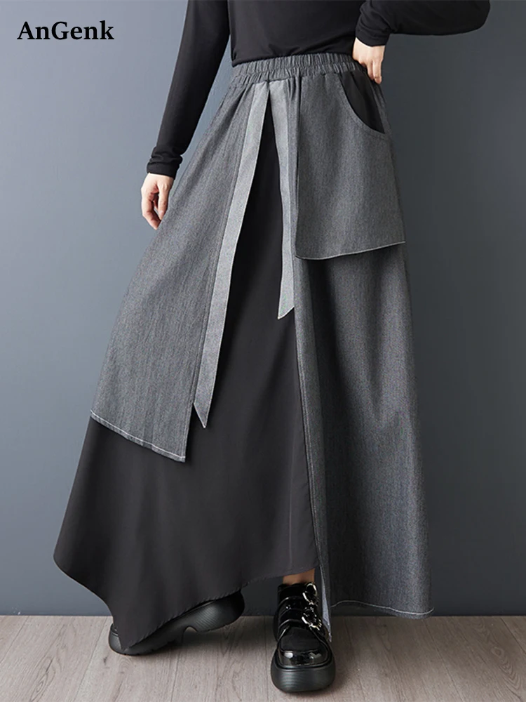 

Irregular Patchwork Denim Vintage Oversized High Waist Skirt Women Loose Casual Long Skirts Fashion Clothes Sping Summer 2026