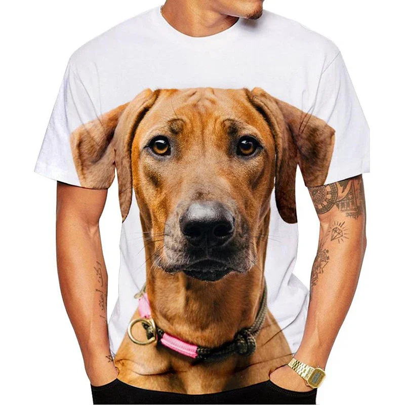 HX Dog Printed Men's T-shirts Husky Puppies DIY Tops Harajuku Personality Customized Outfits Unisex Clothing Oversized S-7XL