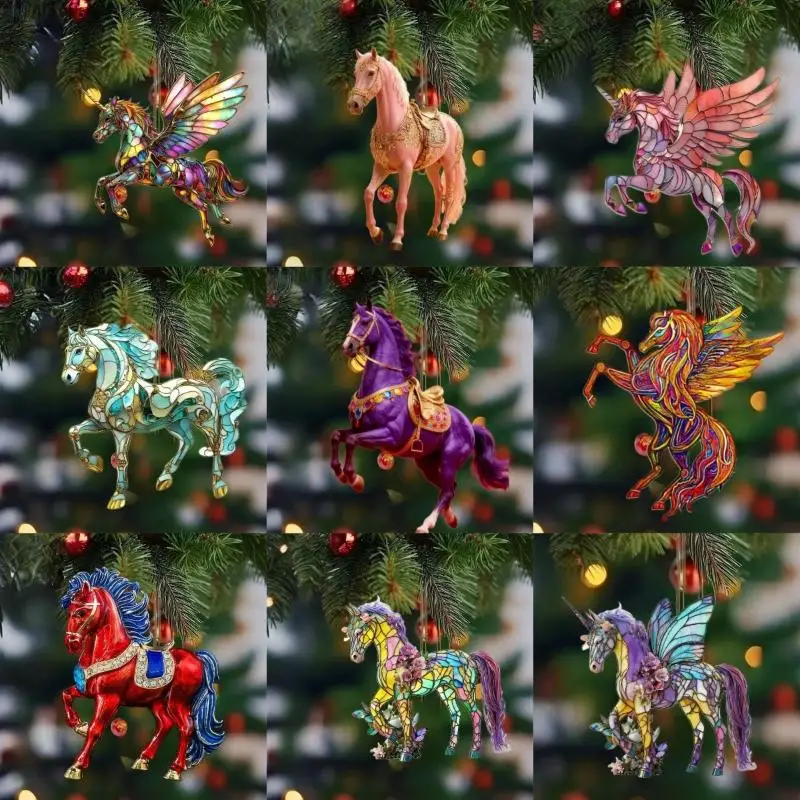 

2D Acrylic Horse Pendant Car Rearview Mirror Charm New Year Hanging Home Decoration Zodiac Horse Christmas Tree Ornament