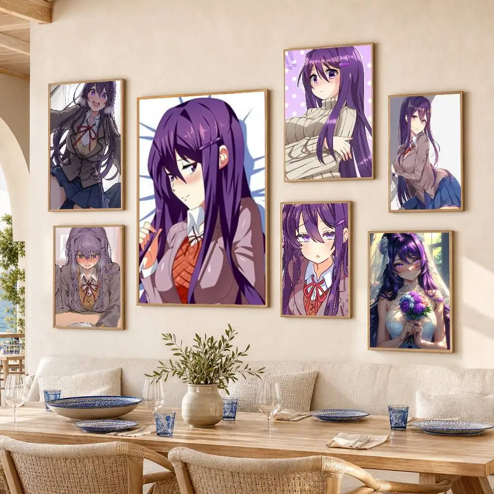 Ddlc Girl Yuri Poster Self-adhesive Art Waterproof Paper Sticker Coffee House Bar Room Wall Decor