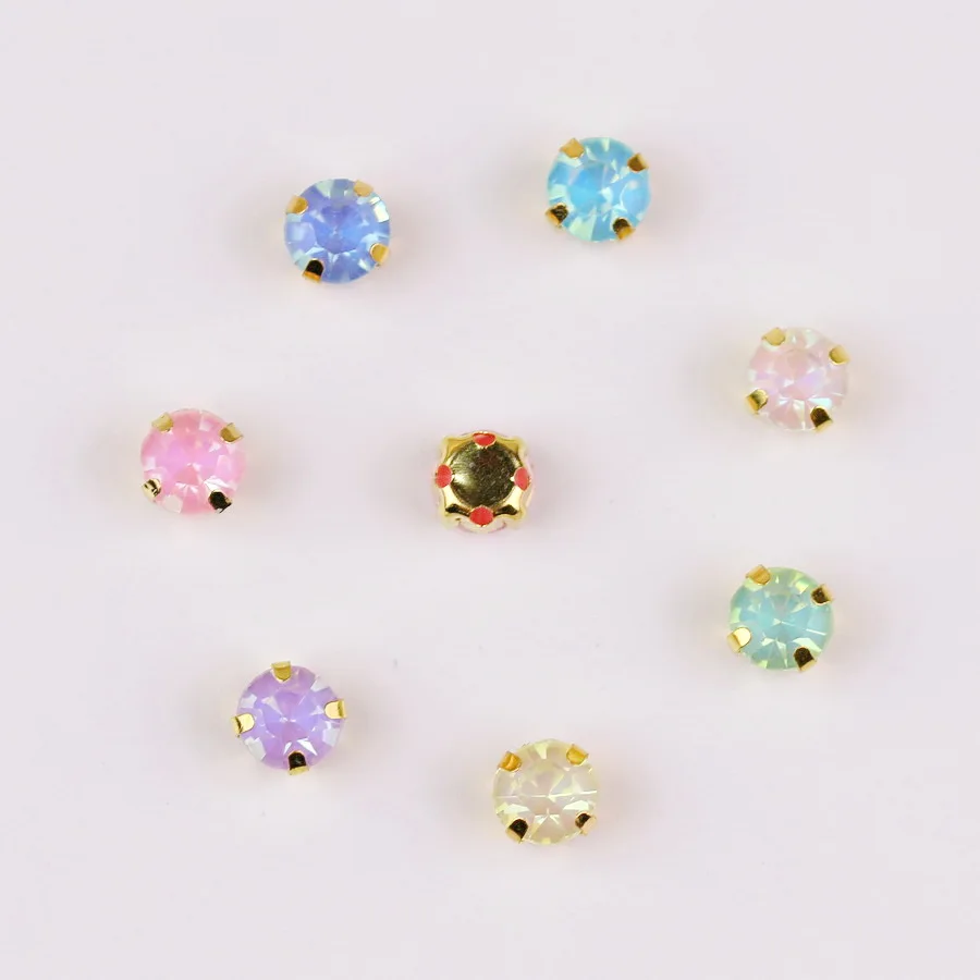 Runde Opalfarbene Glaskristalle mit Goldmetallfassung, 4mm-8mm, 5 Größen, Näh-Strassperlen, Handarbeits-DIY-Zubehör – Detail 3