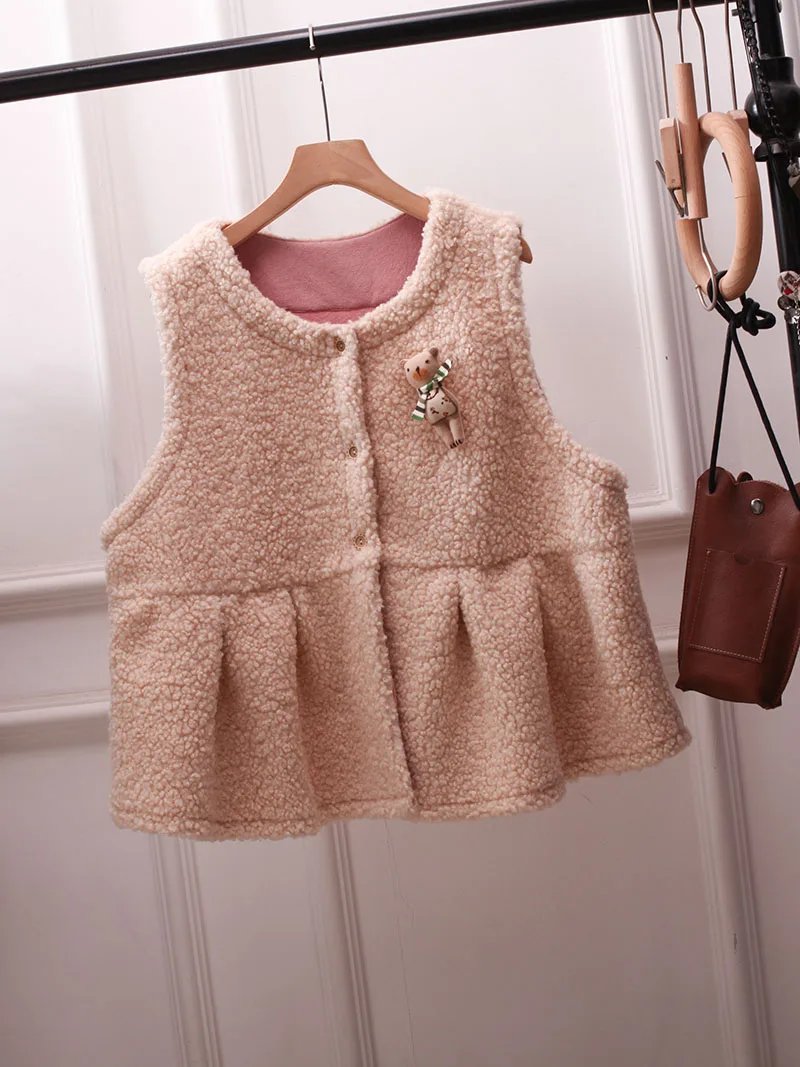 

Women's Loose Fit round Ne Svel Lamb Fur Vest Autumn Winter Faion Versatile Thiened Chinese Sle Color Top