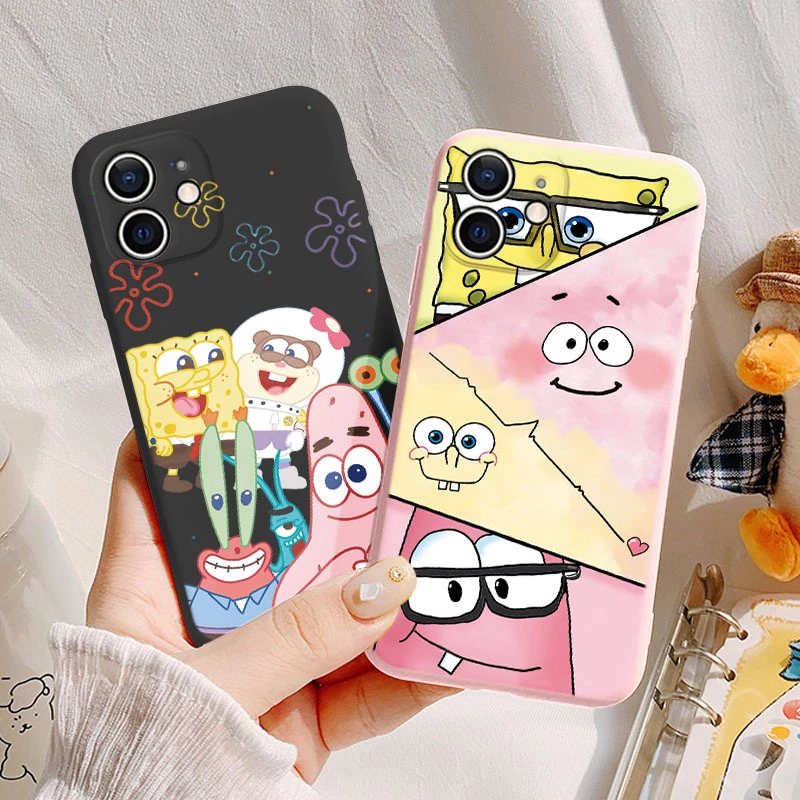Engraçado dos desenhos animados Bob Esponja Calça Quadrada Caso de Telefone para iPhone 11 Pro Max 11pro Iphone11 Promax Bonito Patrick Estrela Silicone TPU Capa