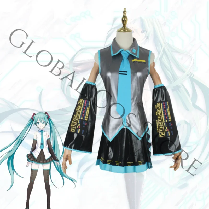 Virtual Miku Singer Cosplay Role‑Play Outfit Sakura Pink JK Skirt Suit Faux Leather Clothing Shoes Headwear Cos Accessories - view 5