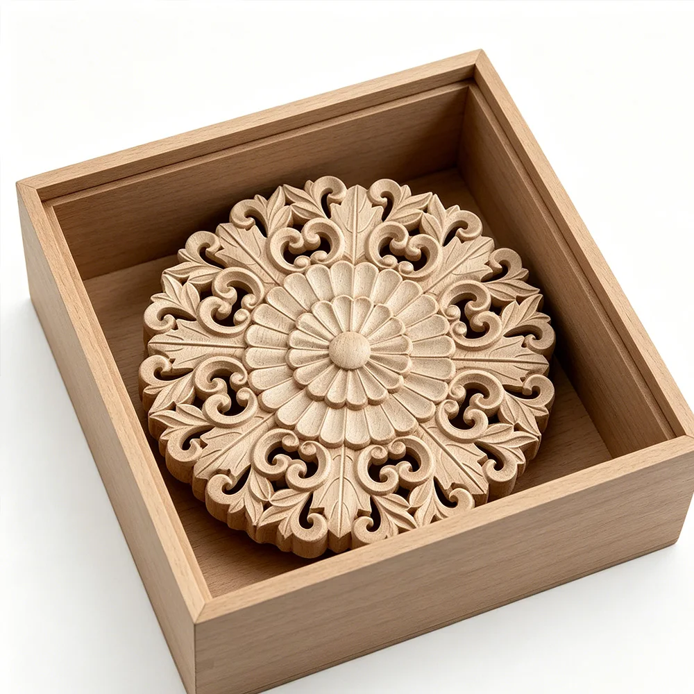 15-24cm Wood Carved Decal Corner Appliques Frame Wall Doors Furniture Decorative Figurines Craft Wooden Furniture Cabinets Decor