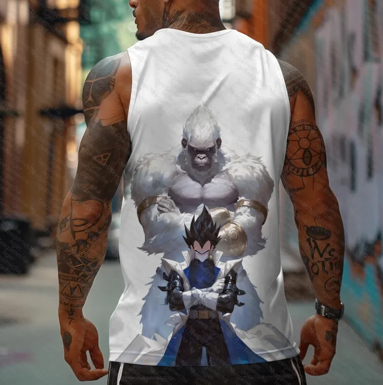

Official Dragon Ball men's sleeveless vest with character prints, retro anime streetwear, fitness vest T-shirt, for daily wear