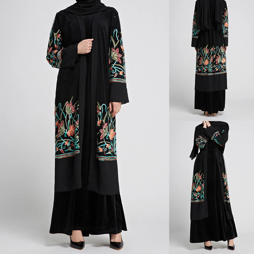 

Middle East Ramadan New Kimono Embbroidery Arab Cardigan Kaftan Islamic Clothing Muslim Fashion Women Dresses Open Abaya Dubai