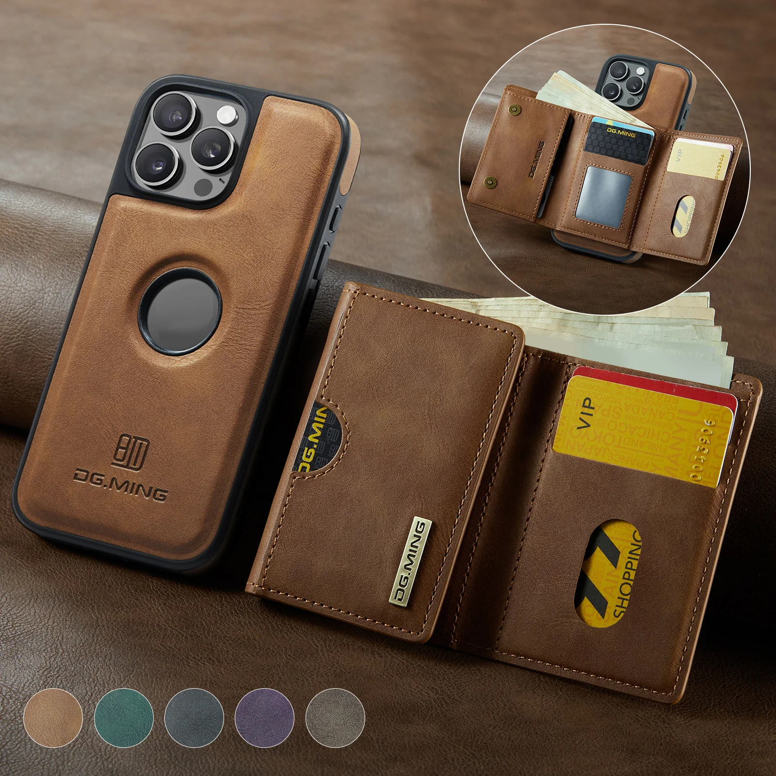 2 in 1 Detachable Magnetic Wallet Case for iPhone 17 Air 16 Pro Max 16E 15 Plus 14 13 12 11 Triple Fold Bag RFID Card Slot Cover