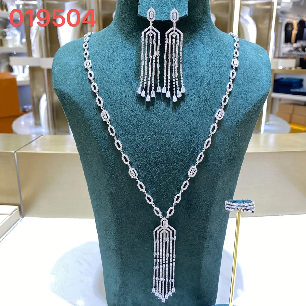 

IN JEWELIFE 019504 Women Bridal Long Necklace Set Cubic Zirconia Jewellery for Woman Wedding Party Elegant Long Necklace Sets