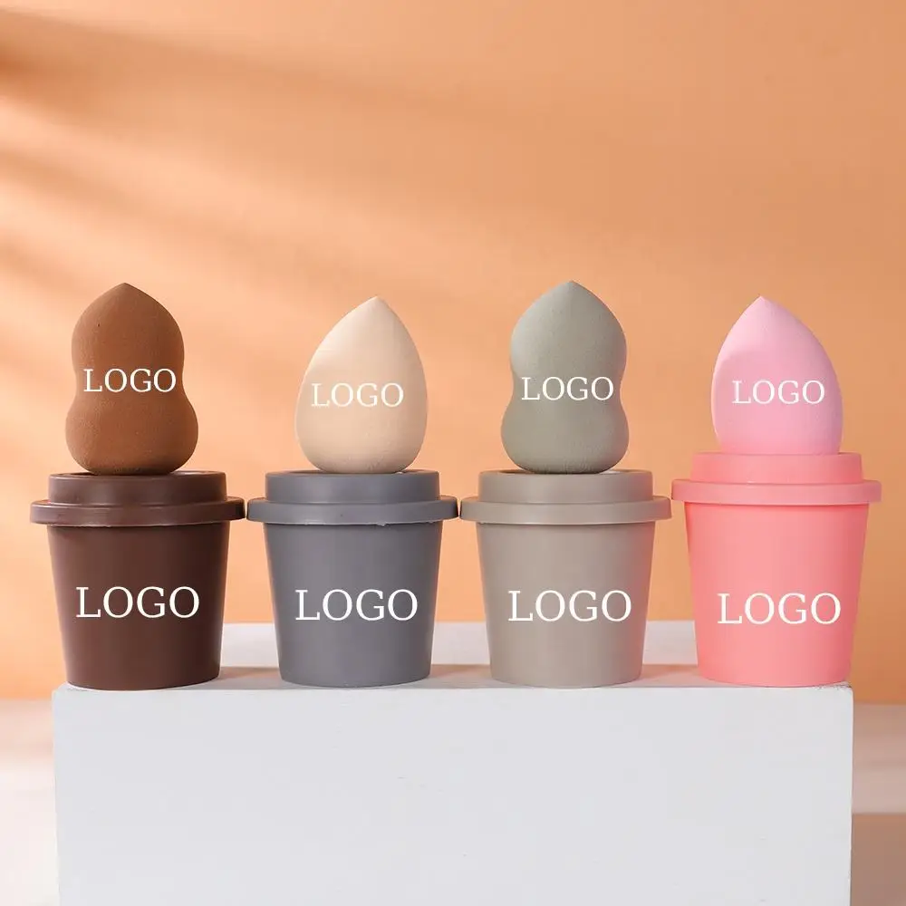 25pcs Custom Logo Beauty Egg Cosmetic Blender Customize Make Up Sponge Private Label Latex Free Coffee Cup Makeup Sponge